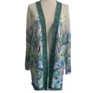 Chico's Brooke Cardigan Duster with a botanical, artistic, watercolor look. 1